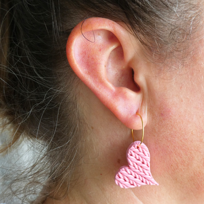 Knitty Kat - Heart Hoop Earrings - Pale Pink