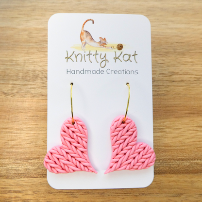 Knitty Kat - Heart Hoop Earrings - Pale Pink