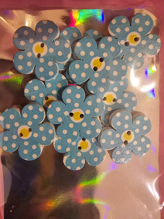 Buttons - Wooden Flowers 20mm - Light Blue