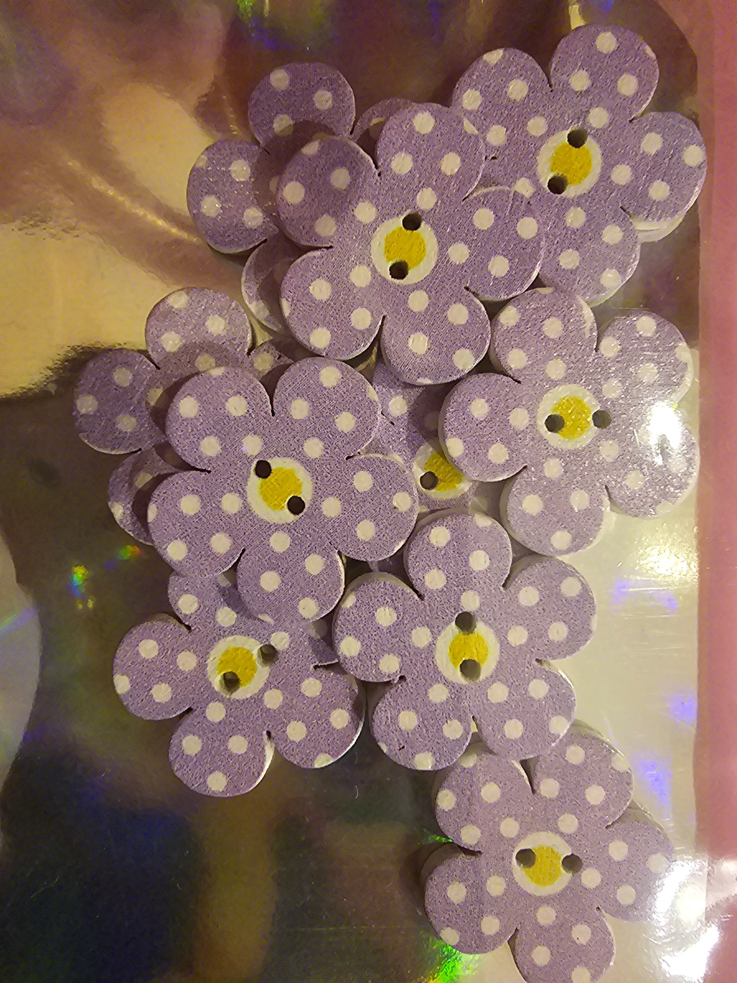 Buttons - Wooden Flowers 20mm - Mauve